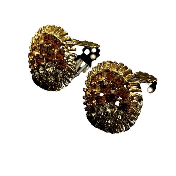 Vintage Gold Tone Rhinestone Clip on Earrings - Picture 4 of 6